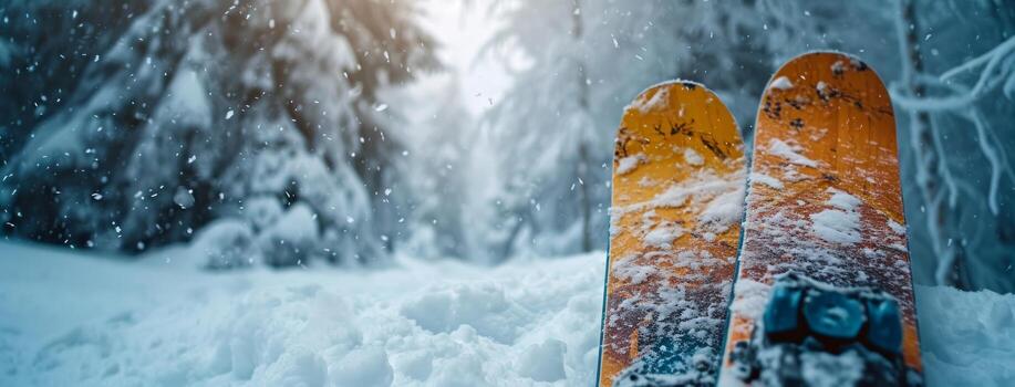 AI generated snowboards sitting down in the snow photo
