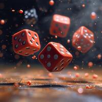 AI generated red dice throw on a table photo