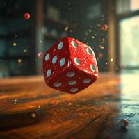 AI generated red dice throw on a table photo