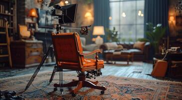 AI generated directors chair close up studio interior photo