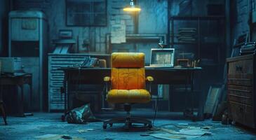 AI generated director's chair in the dark office photo