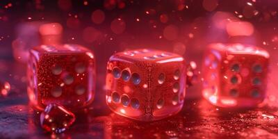 AI generated three red dice in red background photo