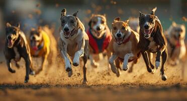 AI generated a group of greyhounds running on a track photo