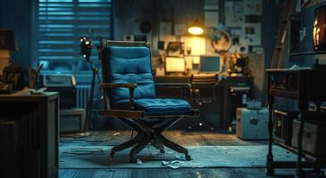 AI generated director's chair in the dark office photo