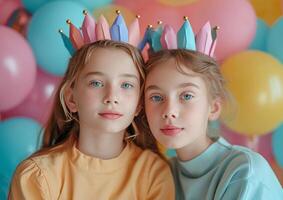 AI generated mom and daughter with paper crowns photo