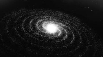 resumen animación de espiral galaxia rotación en espacio con mil millones de estrellas en el negro antecedentes. animación. partículas brillante antecedentes foto