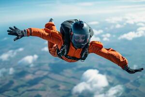 AI generated a man is skydiving through the air photo