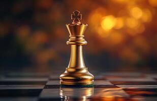 AI generated a golden king chess piece is on a black chess board photo