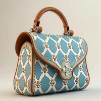 AI generated a small handbag with a blue and white pattern photo