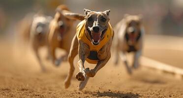 AI generated a group of greyhounds running on a track photo