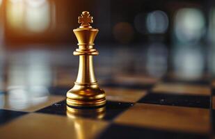 AI generated a golden king chess piece is on a black chess board photo