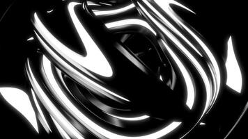 Rotating neon lines. Design. A ball on a black background created from luminous white and green lines in animation. photo