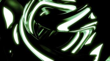 Rotating neon lines. Design. A ball on a black background created from luminous white and green lines in animation. photo