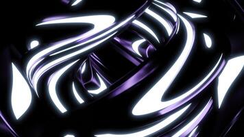 Rotating abstract ball with curved neon lines. Design. Futuristic structure rotates with neon curves shedding on black background. Abstract ball of curved lines and glowing neon photo