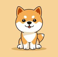 Shiba Inu puppy flat vector illustration. Cute Siba-inu dog vector minimalistic art isolated on solid background.