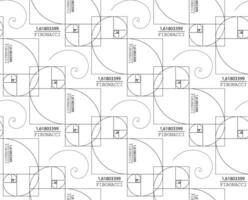 Seamless pattern of Fibonacci Sequence Spirals. Golden ratio. Geometric shapes spiral in golden proportion, minimalist line art wallpaper design. Vector illustration isolated on white background