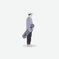 Side View of a Standing Skateboarder vector illustration. Active person enjoying on a skateboard.