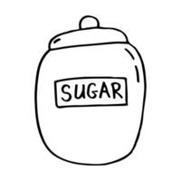 Jar of sugar in doodle style. Black and white vector illustration