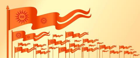 Hindu Holy flags with lord Ram in Devanagari on flags. Orange flags. vector