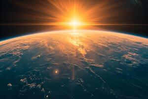 AI generated The planet earth and sun light view from space photo