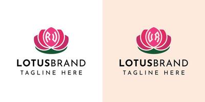 Letter RU and UR Lotus Logo Set, suitable for business related to lotus flowers with RU or UR initials. vector