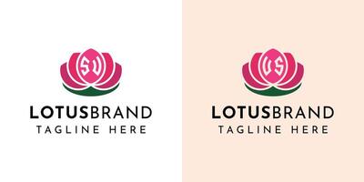 Letter SU and US Lotus Logo Set, suitable for business related to lotus flowers with SU or US initials. vector