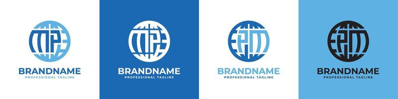 Letter MP and PM Globe Logo Set, suitable for any business with MP or PM initials. vector