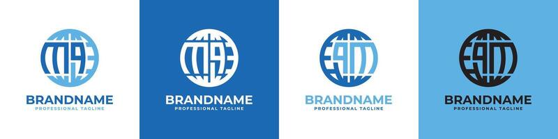 Letter MQ and QM Globe Logo Set, suitable for any business with MQ or QM initials. vector