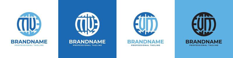 Letter MV and VM Globe Logo Set, suitable for any business with MV or VM initials. vector