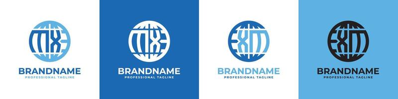 Letter MX and XM Globe Logo Set, suitable for any business with MX or XM initials. vector