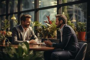 AI generated two businessmen meeting about business photo