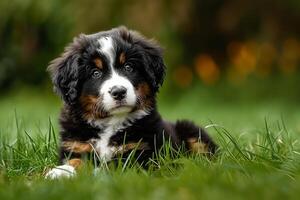 AI generated Bernese mountain cute dog, puppy day photo