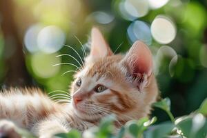 ai generado linda gatito relajante en el jardín foto