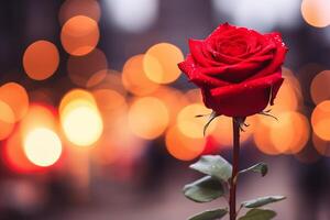 ai generado Rosa flor con Bokeh, celebrando Santo San Valentín día foto