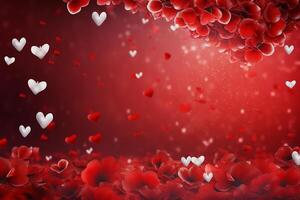 ai generado corazón forma 3 piedras en rojo color fondo, contento San Valentín día concepto foto