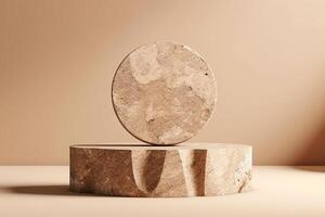 AI generated Stone podium in nature for product display photo