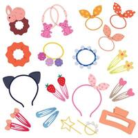 Vector set of elastic bands, hairpins and headbands, cute accessories for girls