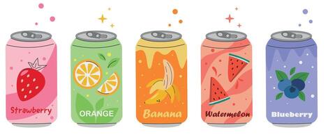 Vector set of various delicious carbonated drinks, flat soda isolated on white background