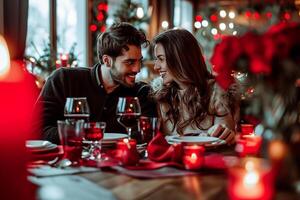 AI generated Lovely couple in happiness together, luxurious setting Happy valentine day concept photo