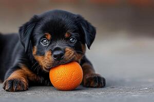 ai generado un negro linda Rottweiler perrito foto