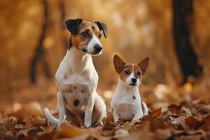 AI generated Dog breed Jack Russell Terrier playing in autumn park photo