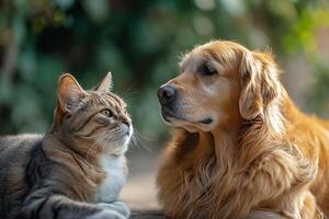 AI generated British cat and Golden Retriever photo