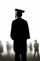 AI generated Silhouette of graduation student on white background photo