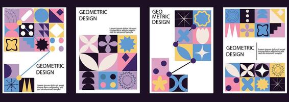 resumen Bauhaus geométrico antecedentes con círculo, triángulo y cuadrado formas minimalista de moda brutalista antecedentes. vector