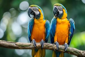 AI generated Pair of macaws perching on a branch photo