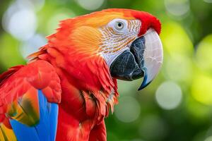 ai generado cerca arriba de escarlata guacamayo loro foto