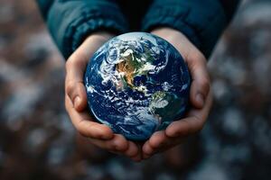 AI generated The globe Earth in the human's hands photo