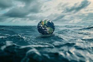 AI generated Planet Earth is floating over the ocean photo