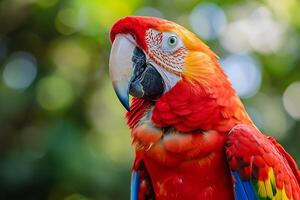 ai generado cerca arriba de escarlata guacamayo loro foto