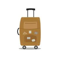 Suitcase with handle, wheels and retractable handle for travel and business trips. Tourism, vacation. Traveler's, tourist's luggage. Flat vector illustration on white isolated background.